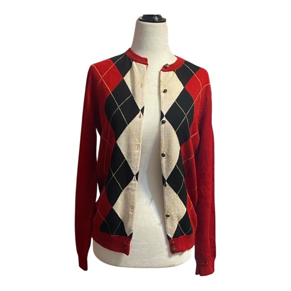Tabi Merino Wool Retro Preppy Argyle coat of arms button up cardigan. Sz S - Picture 2 of 16